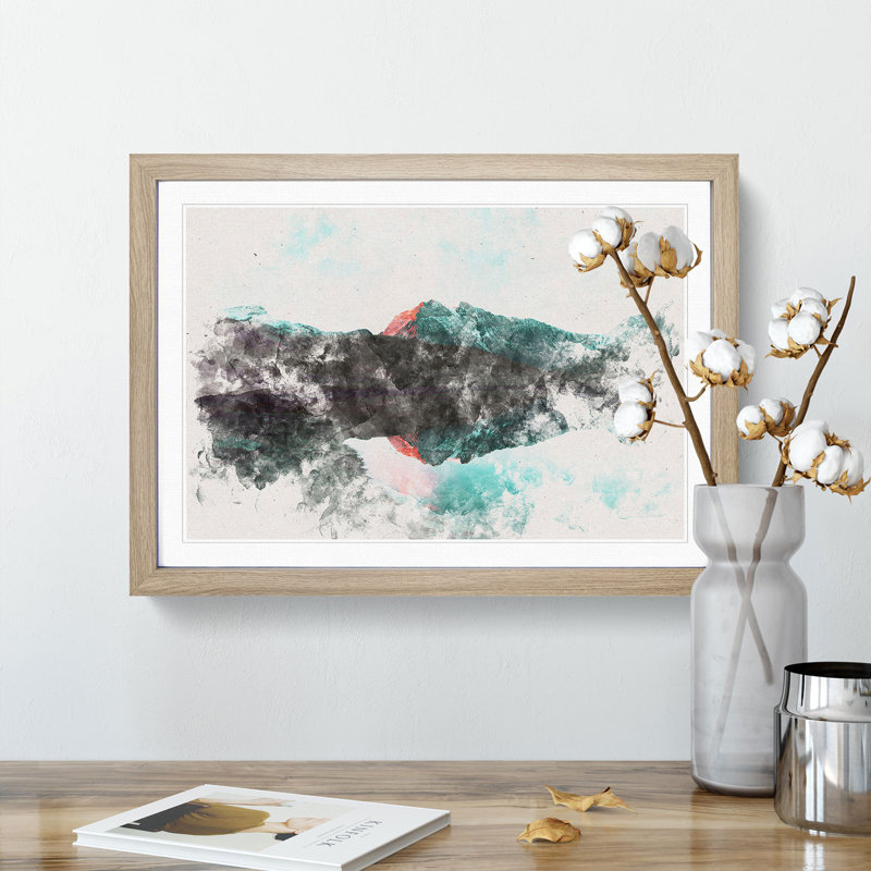 Mountain Reflection in France - Framed Print, 33cm H x 45cm W x 2cm D, Oak Framed