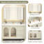 Meuble-lavabo de salle de bain autoportant en bois d'hévéa massif de couleur crème 43,70 po avec armoire à miroir-1289541290