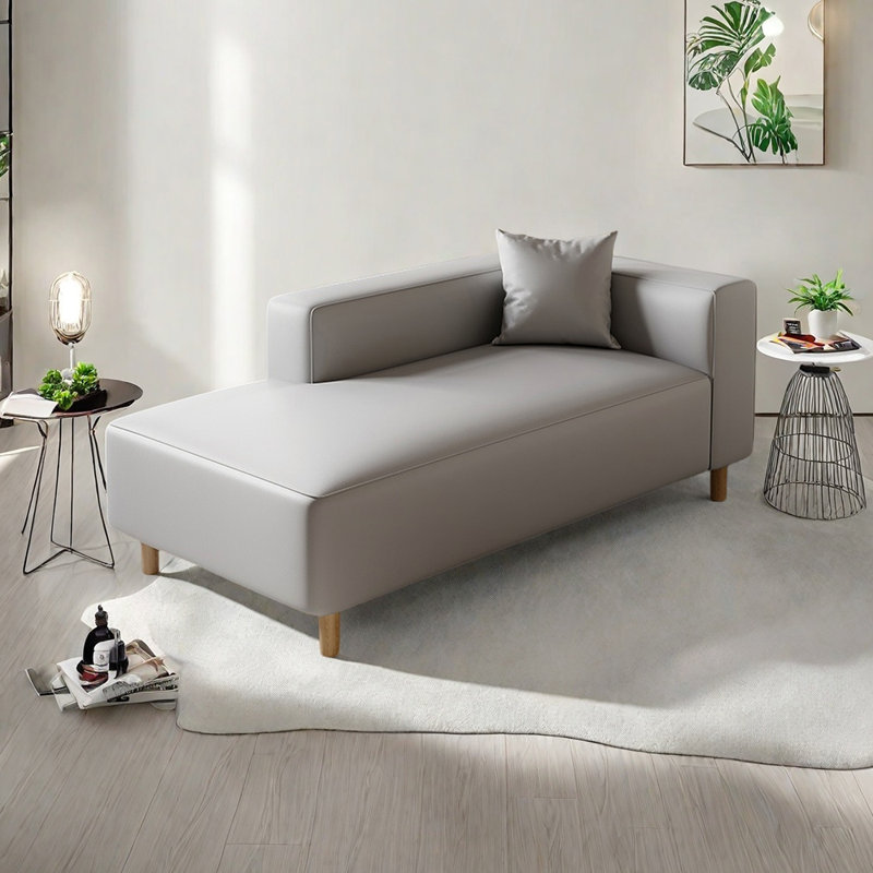 Chaise longue en similicuir minimaliste, Orienté à droite, Gris clair
