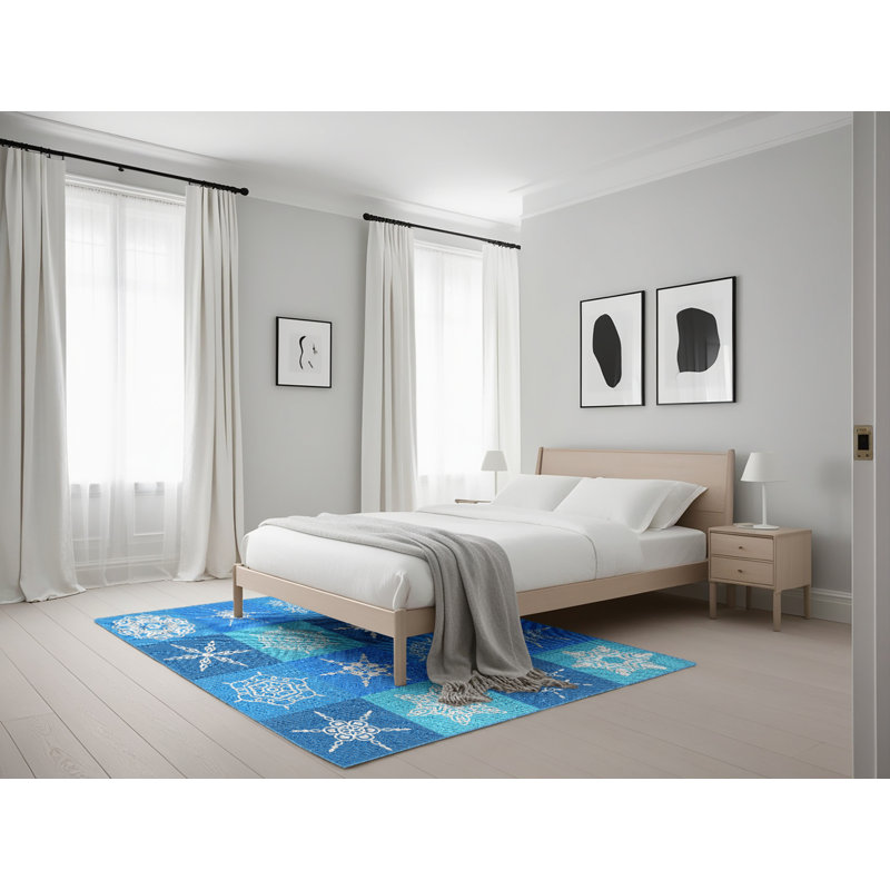 Bleu Spelman/Tapis décoratif blanc, Rectangle 5 pi x 7 pi