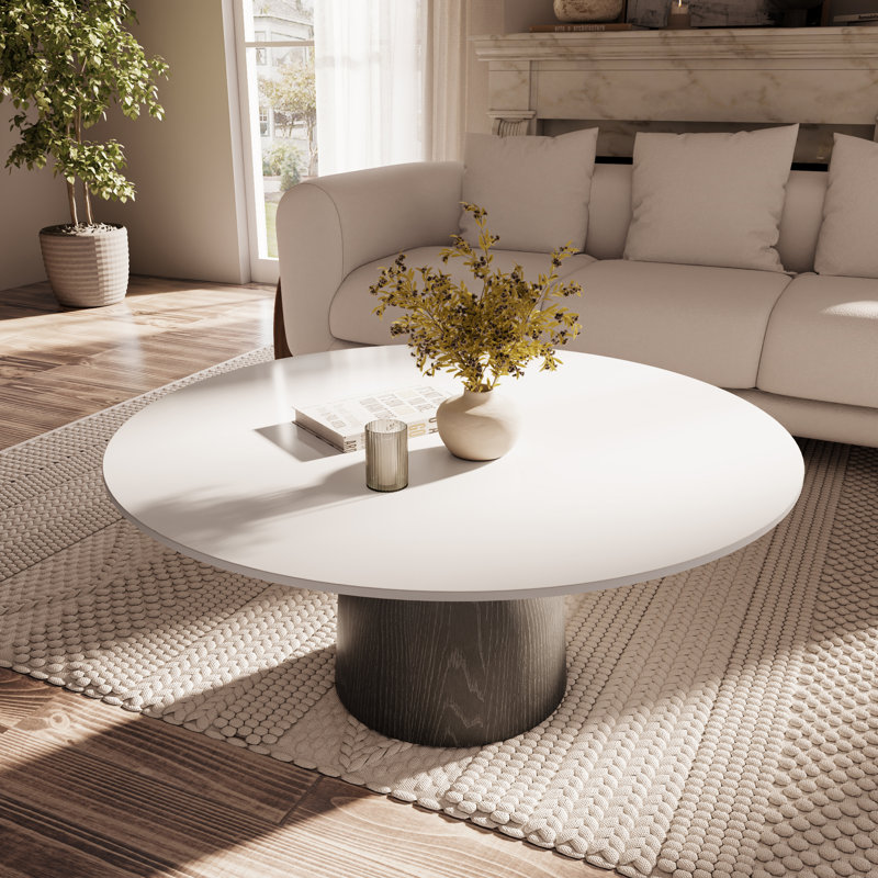 Coffee Table Faux Marble Wooden Side Table Modern Center Table 35.43"/41.73" For Living Room Office Cafe, Pure White