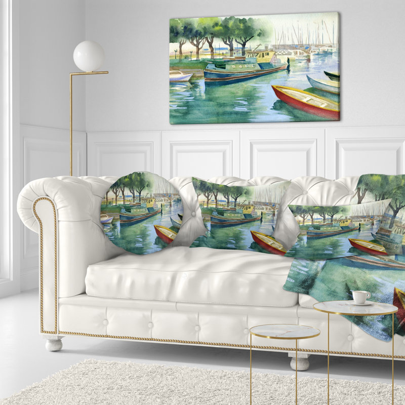 Bateaux dans une rivière - aquarelle - impression de paysage