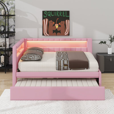Full Size Platform Bed With USB Ports And LED Belt, With Trundle