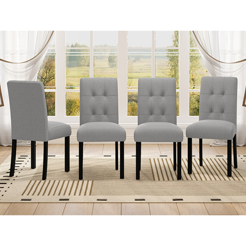 Chaise de salle à manger capitonnée 4 pièces, lin rustique revêtu de pieds en bois d'hévéa noir, chaise d'appoint rembourrée pour la cuisine, la salle à manger, la chambre à coucher, gris