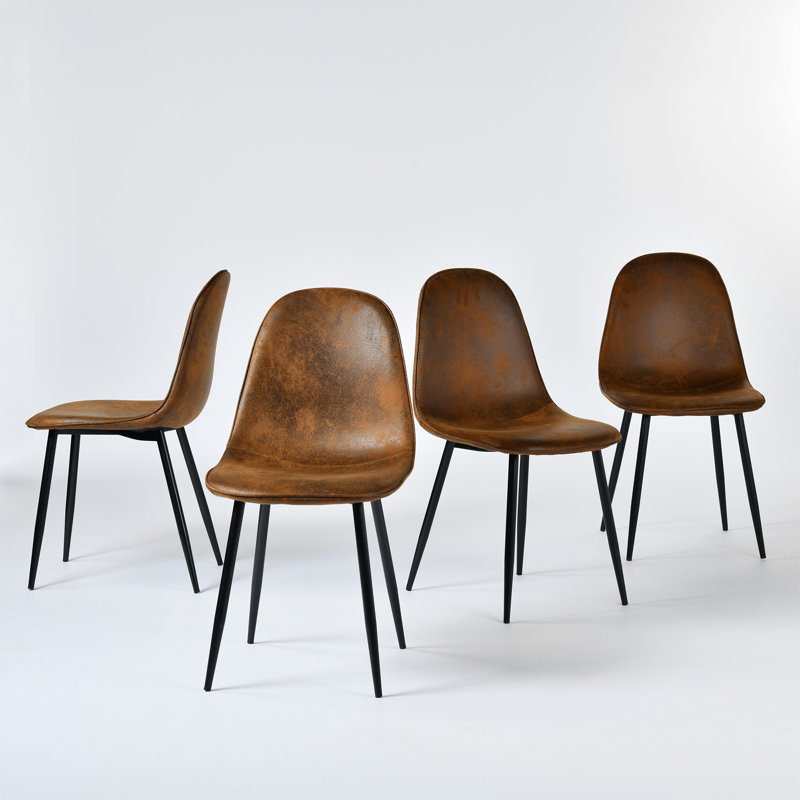 Ensemble de quatre chaises d'appoint en espresso et en faux suède noir et acier
