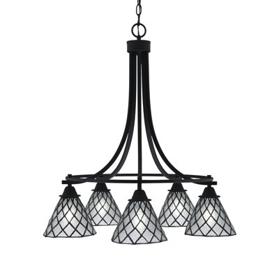Paramount 5 Light Downlight Chandelier Shown In Matte Black Finish With 7" Diamond Ice Art Glass