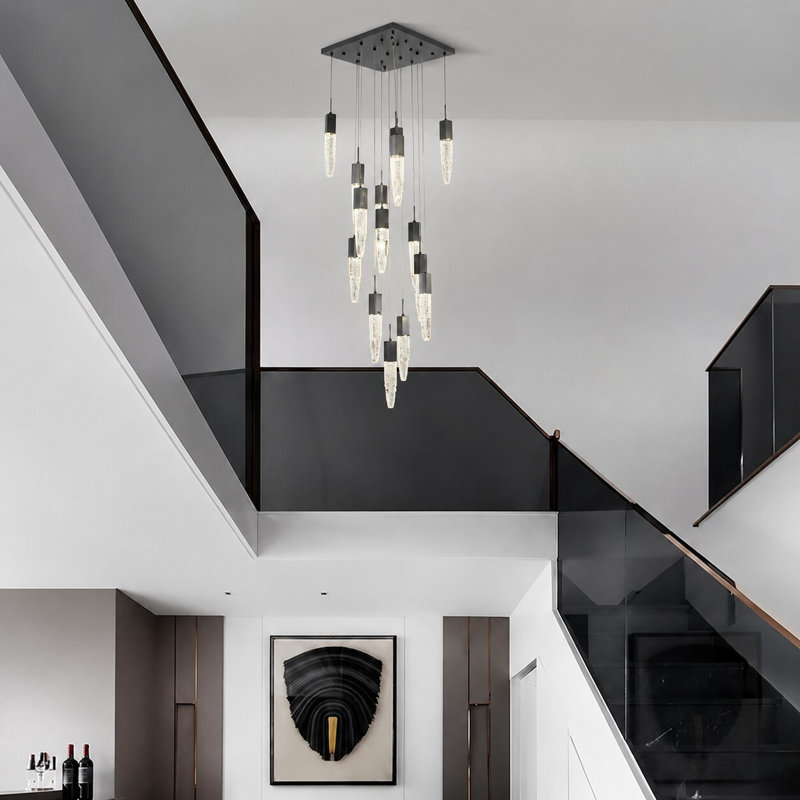 Lustre suspendu en cristal 15 lumières Modern, Noir