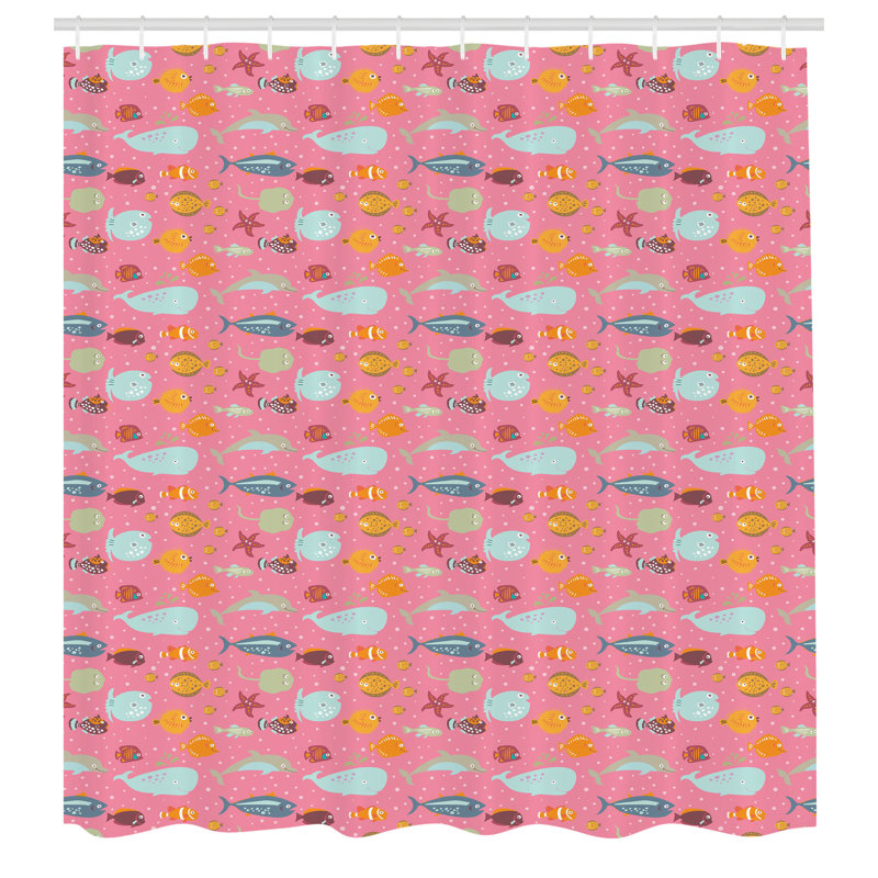 Dakota Fields Fish Shower Curtain Doodle Marine Multicolor, 70"H x 69"W