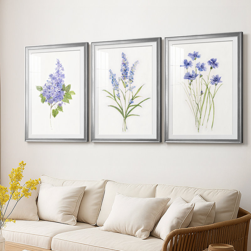 Lilas botanique délicat - impression encadrée sur mesure de qualité supérieure - 3 pièces, H 19 po x l 45 po