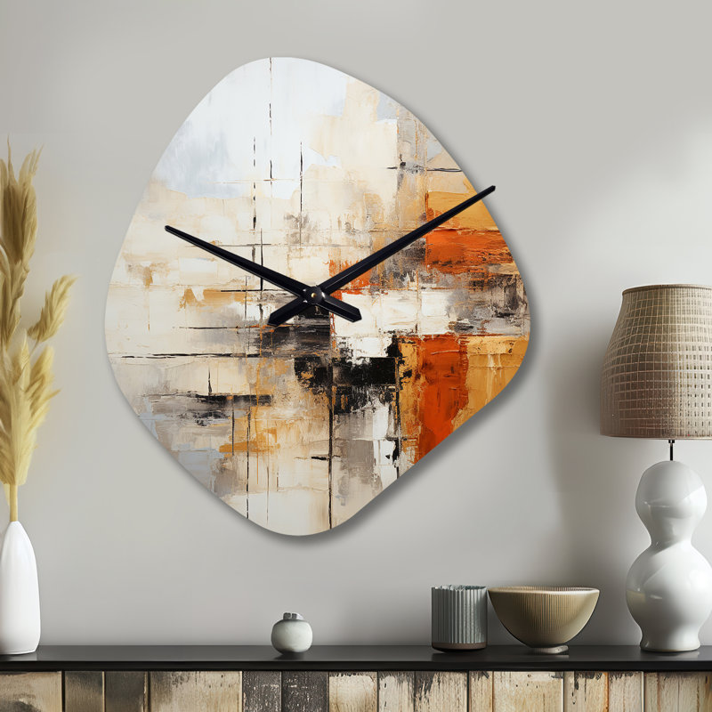 Orange orange - Impressions fractales abstraites - Grande horloge murale orange en forme de nébuleuse - Forme unique, Petit