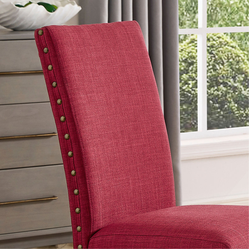 Chaises de salle à manger en tissu avec garniture cloutée, ensemble de 2, Rouge