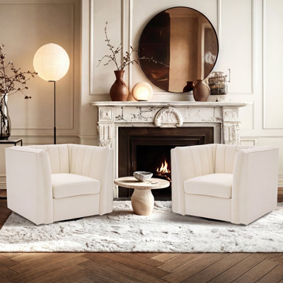 Allard Swivel Chair Channel Tufted Faux Leather Armchair Set of 2