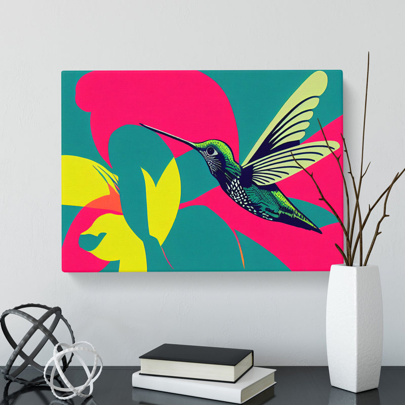 Unforgettable Modern Hummingbird Abstract - Wrapped Canvas Painting, 50cm H x 76cm W x 3cm D