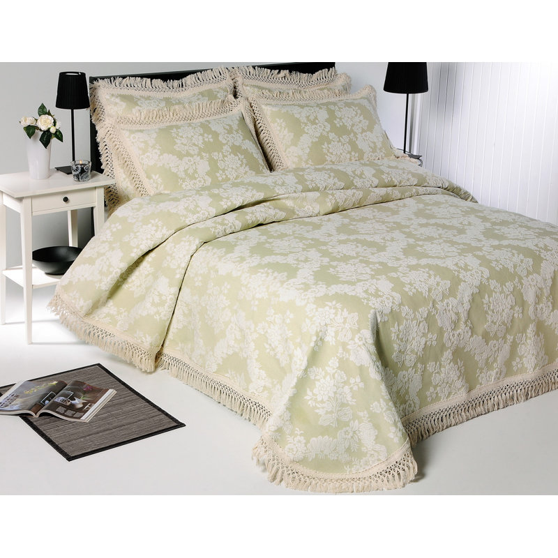 Traditional Cotton Blend Standard Floral Coverlet, Sage, Full / Double