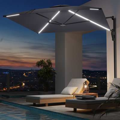 10Ft Wall Mounted Umbrella With Solar Led Lights