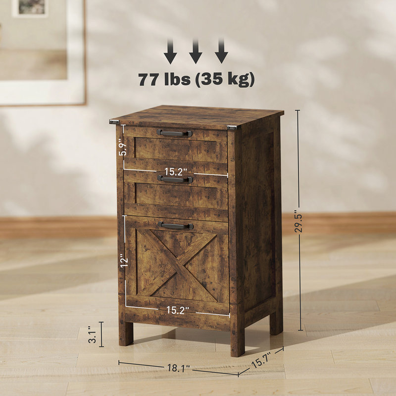 Office Storage Cabinet,Vertical File Cabinet With 3 Drawers,For Home And Office, Rustic Brown