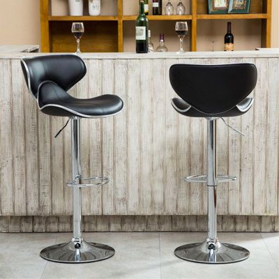 Upholstery Airlift Adjustable Swivel Barstool With Chrome Base, Set Of 2