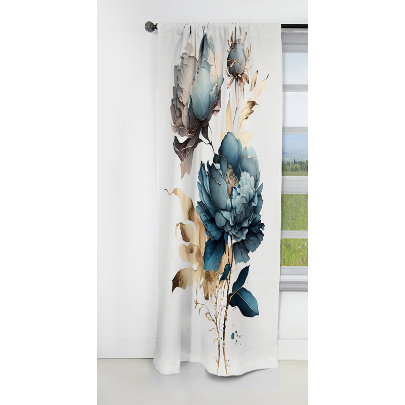 Arezzini - Rideau pivoines - Rideau occultant à motif floral - 1 panneau, L 52 po x L 84 po