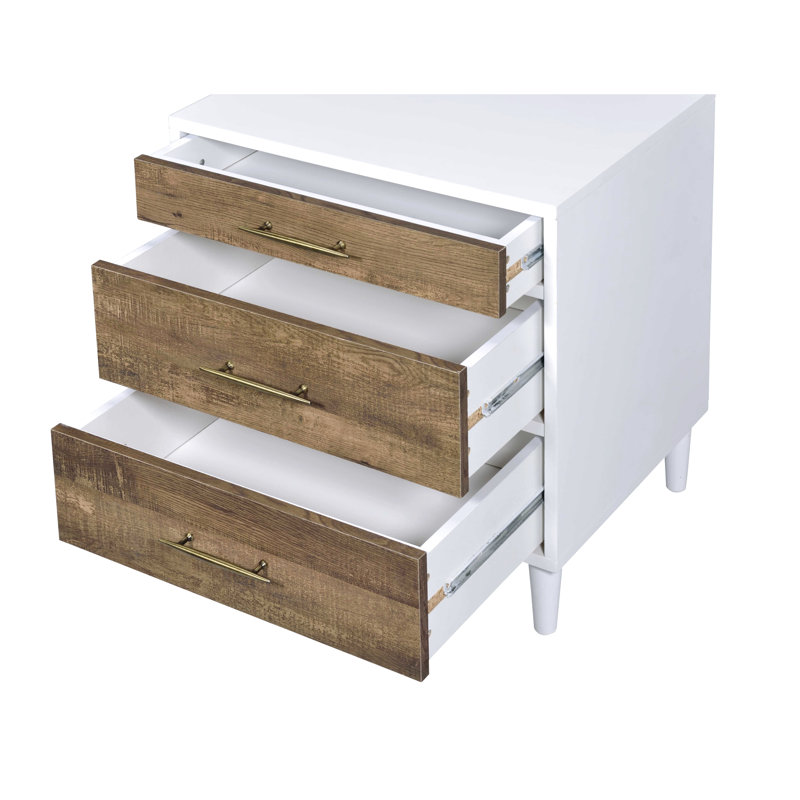 3 tables rectangulaires en chêne blanc et patiné pour le couloir avec 3 tiroirs