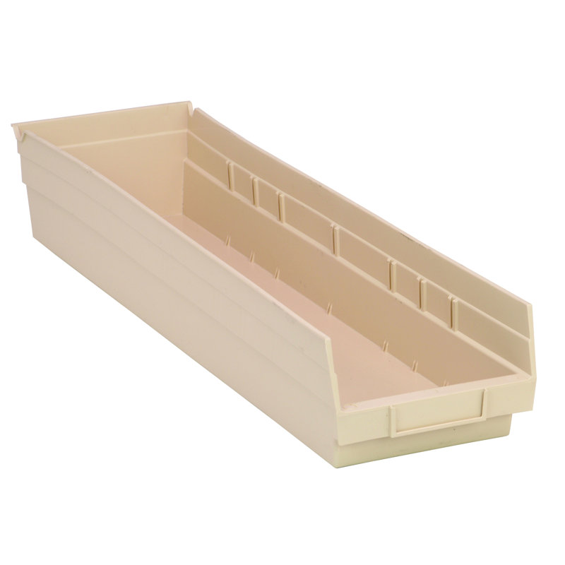Economy shelf bin, nesting, includes (7) divider slots, rear hanglock, molded-in label holder, polypropylene, Made, case of 8