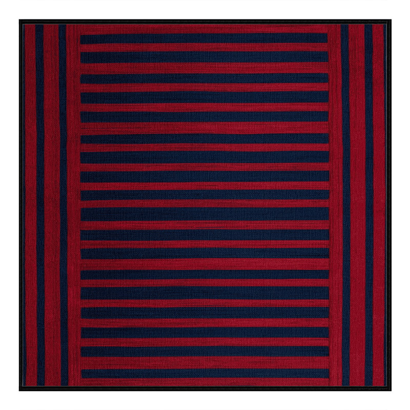 Tapis bleu à rayures horizontales lavable à la machine, Carré 3 pi