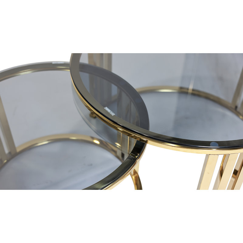 Luna Chrome Nesting Coffee Table Set, Gold