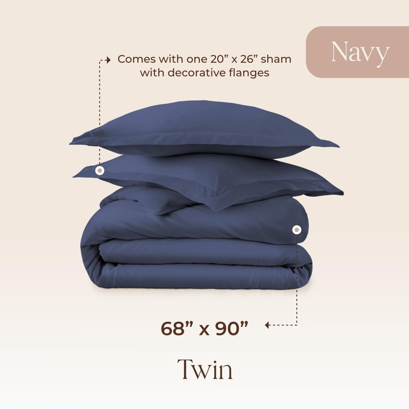 Housse de couette 100% coton biologique Whisper pour très grand lit - Housse de couette légère et rafraîchissante naturellement douce avec taies décoratives - Tissage de satin à densité de tissage 300 fils certifié Premium Gots (simple, bleu marine)