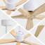 Ventilateur de plafond blanc mat 52 pouces (sans lumière) avec pales en bois massif naturel - Moteur à courant continu réversible pour chambre à coucher et salon