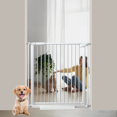 Barrière étroite pour bébé et animal de compagnie ajustable de 1,37 po - Fixation sous pression, fermeture automatique, double verrouillage, installation sans outils, barrière de sécurité en métal pour les couloirs et les portes (blanc)