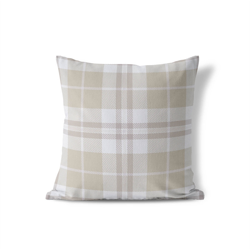 Tartan Block Throw Pillow, 16"H x 16"W, Tan