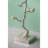 Round Aluminum Side Table with Silver Branch Design and Gold Bird Accents