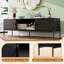Meuble télé de style Mid-Century moderne, centre multimédia avec 2 armoires et une tablette ouverte, console avec pattes en métal, noir