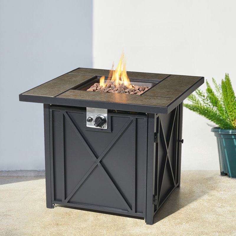 Table de foyer d'extérieur au propane en aluminium avec couvercle H 24,75 po x l 30 po Ramonita