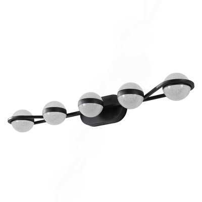Luminaire de meuble-lavabo minimaliste moderne de 35 po, 5 ampoules à DEL en cristal de sable et 5 ampoules, luminaire mural, convenant au miroir de meuble-lavabo (noir)