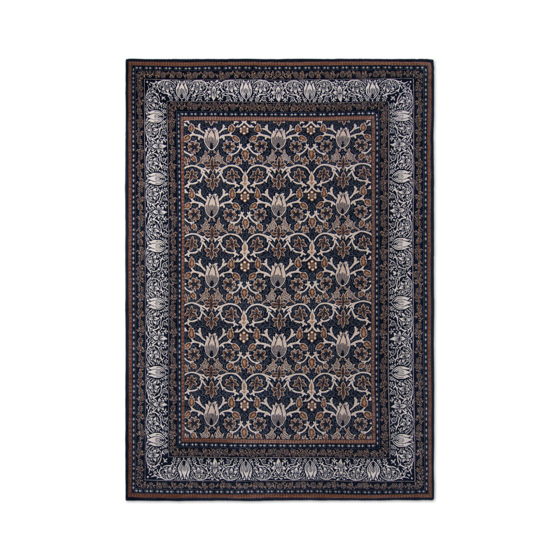 Borage Handmade Wool Floral Area Rug, Blue, Rectangle 6'7 x 9'8