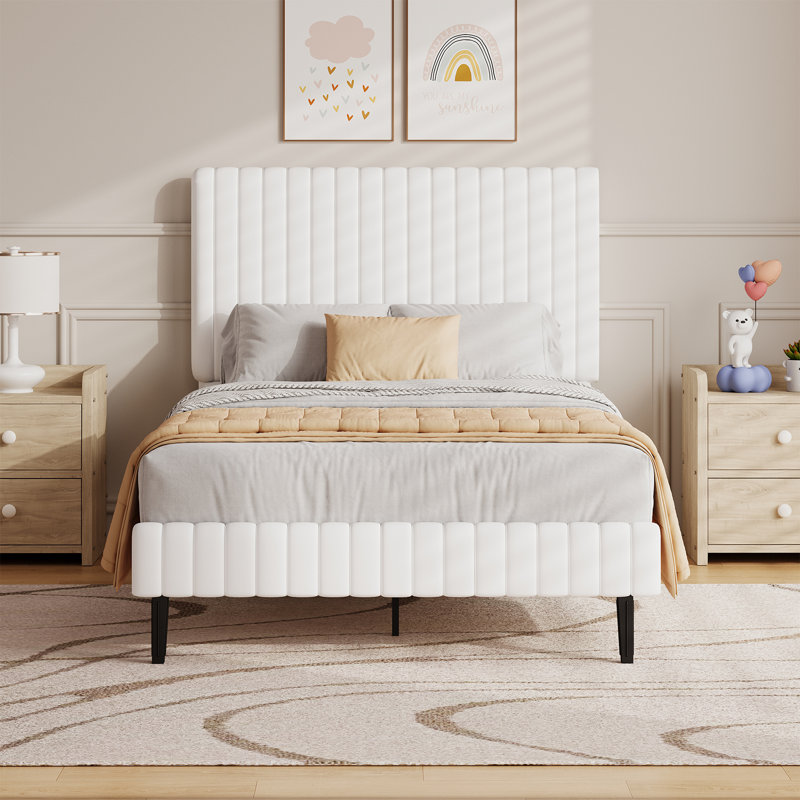 Tête de lit et pied de lit en velours avec revêtement matelassé, Simple, Blanc