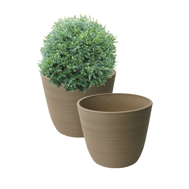 Ensemble de pots à fleurs en tibétain Tahmina, Taupe, H 11,5 po x l 14,6 po x P 14,6 po, 1