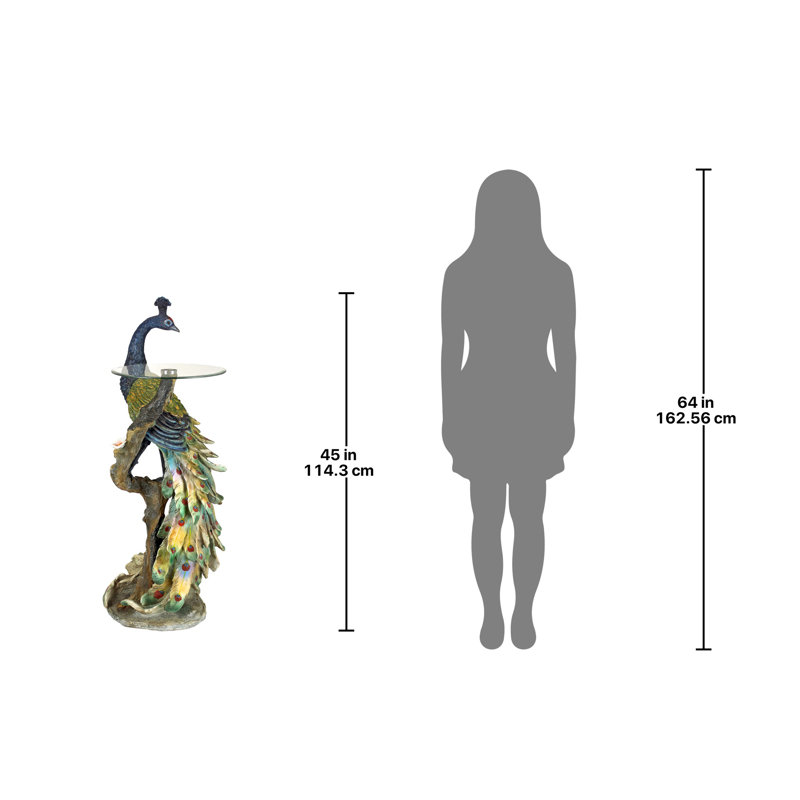 Life-Size Peacock Sculptural Glass-Topped Pedestal Table
