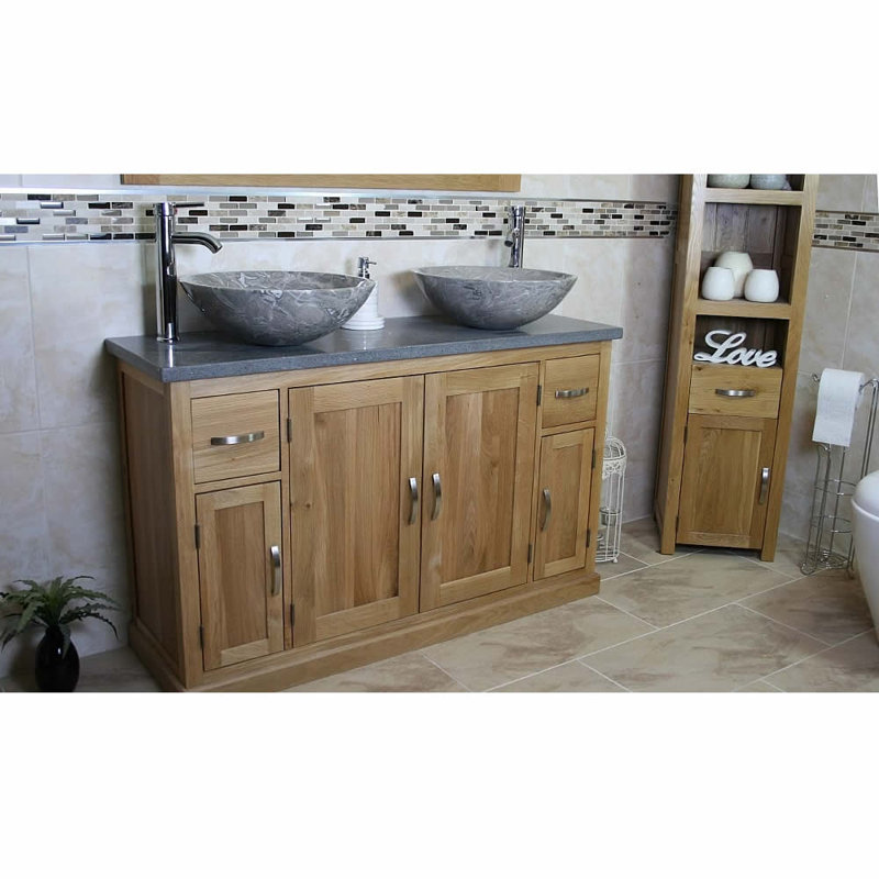 Delagarza 1230 mm Freestanding Double Vanity with Vessel Stone Basin, Grey