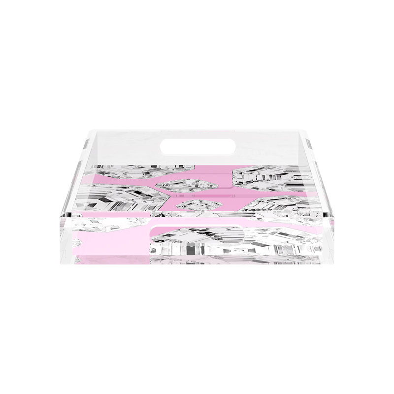 Decorative Tray, 17"W x 10.5"D x 2"H, Pink