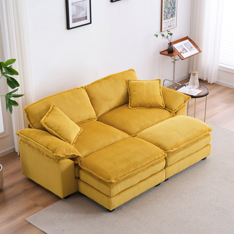 Ariaha 84.6'' Oversized Modular Combo Sofa with Ottoman, Yellow Corduroy
