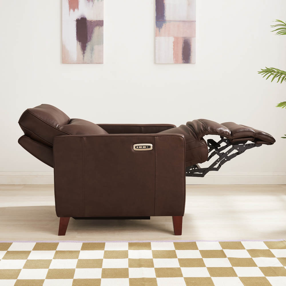 Tatum Top Grain Leather Power Recliner, Chestnut Brown Genuine Leather