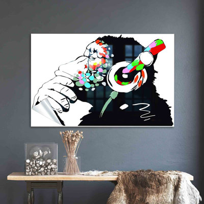 Headphones Chimp Glass Wall Art Adding A Touch Of Street Style To Your Home Decor With Its Unique Abstract Design
