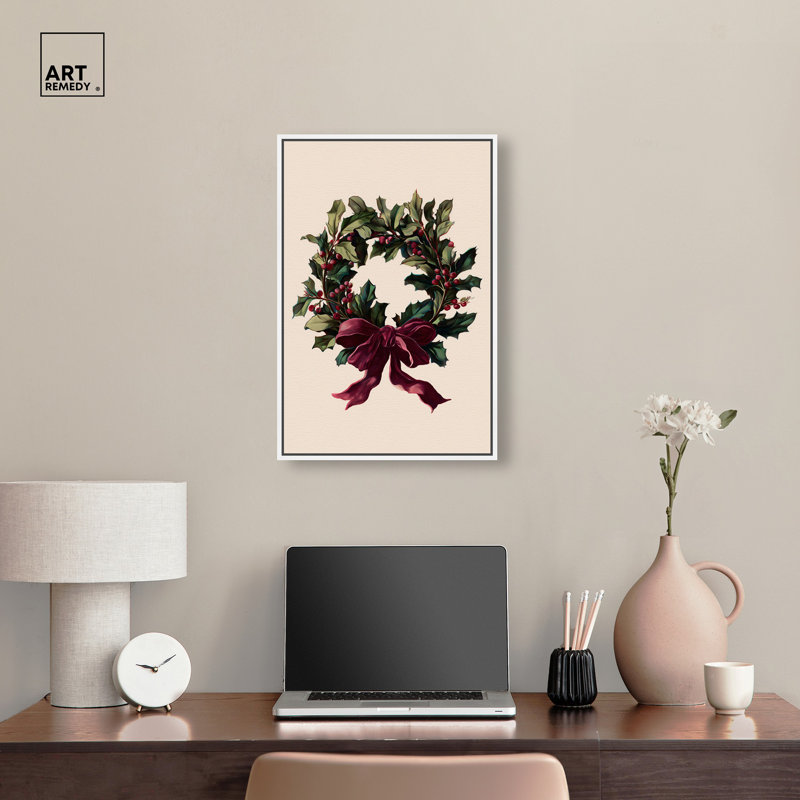 «Pink Holiday Laurel II», reproduction d'art sur toile par Art Remedy, cadre blanc, 16 x 24, H 25 po x l 17 po, Cadre blanc
