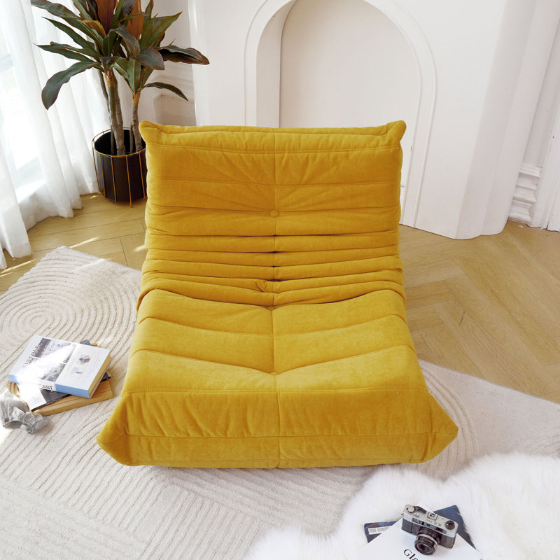 Bean bag Chair with button tufted back, Orange Polyester