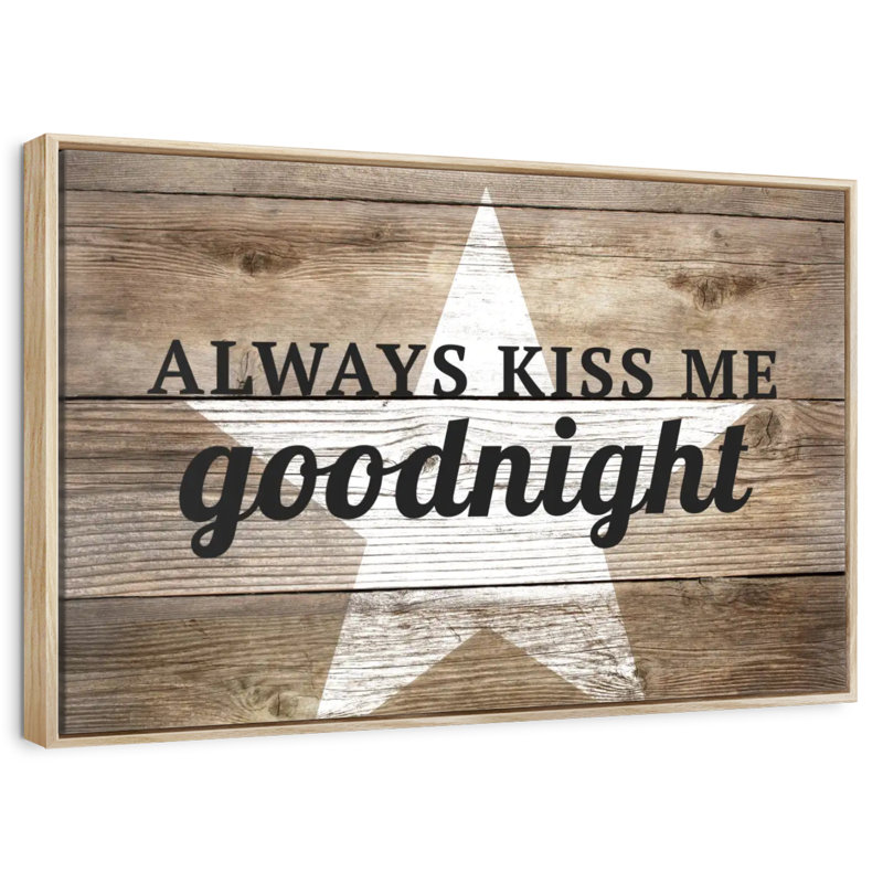 Plaque murale Kiss Me Goodnight Love, Cadre flottant en bois naturel, 37 po x 25 po