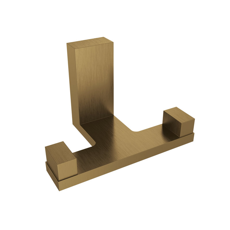 Fire Wall-Mounted Double Towel Hook - Brushed Gold Dark, Premium Brass Construction, Installation Hardware Included
