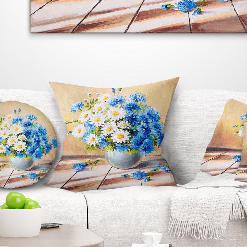 Bouquet de bouquet floral sur un coussin de table en bois, 16 po x 1 po, Coussin décoratif