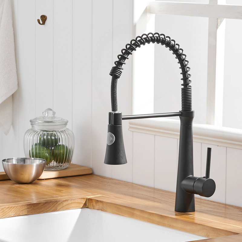 Commercial Black Kitchen Faucet With Pull Down Sprayer, Single Handle Single Lever Kitchen Sink Faucet