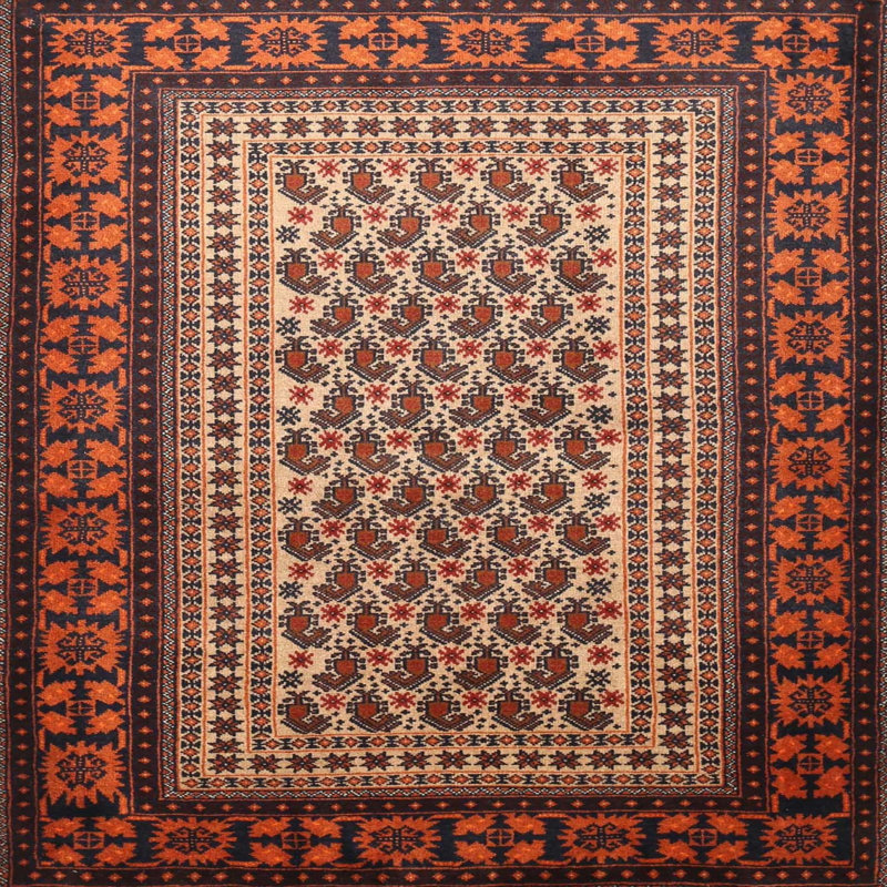 Tapis traditionnel brun / rouge Alandra, Carré 8 pi